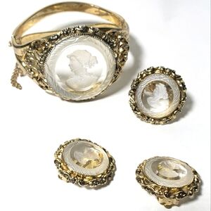 Whiting and Davis cameo intaglio glass set